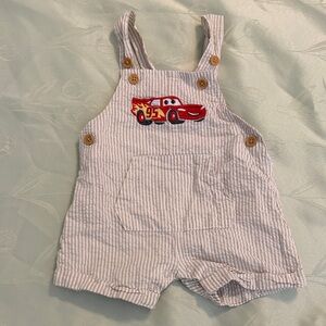 Disney Baby 0/3M Cars Beige Striped Overalls